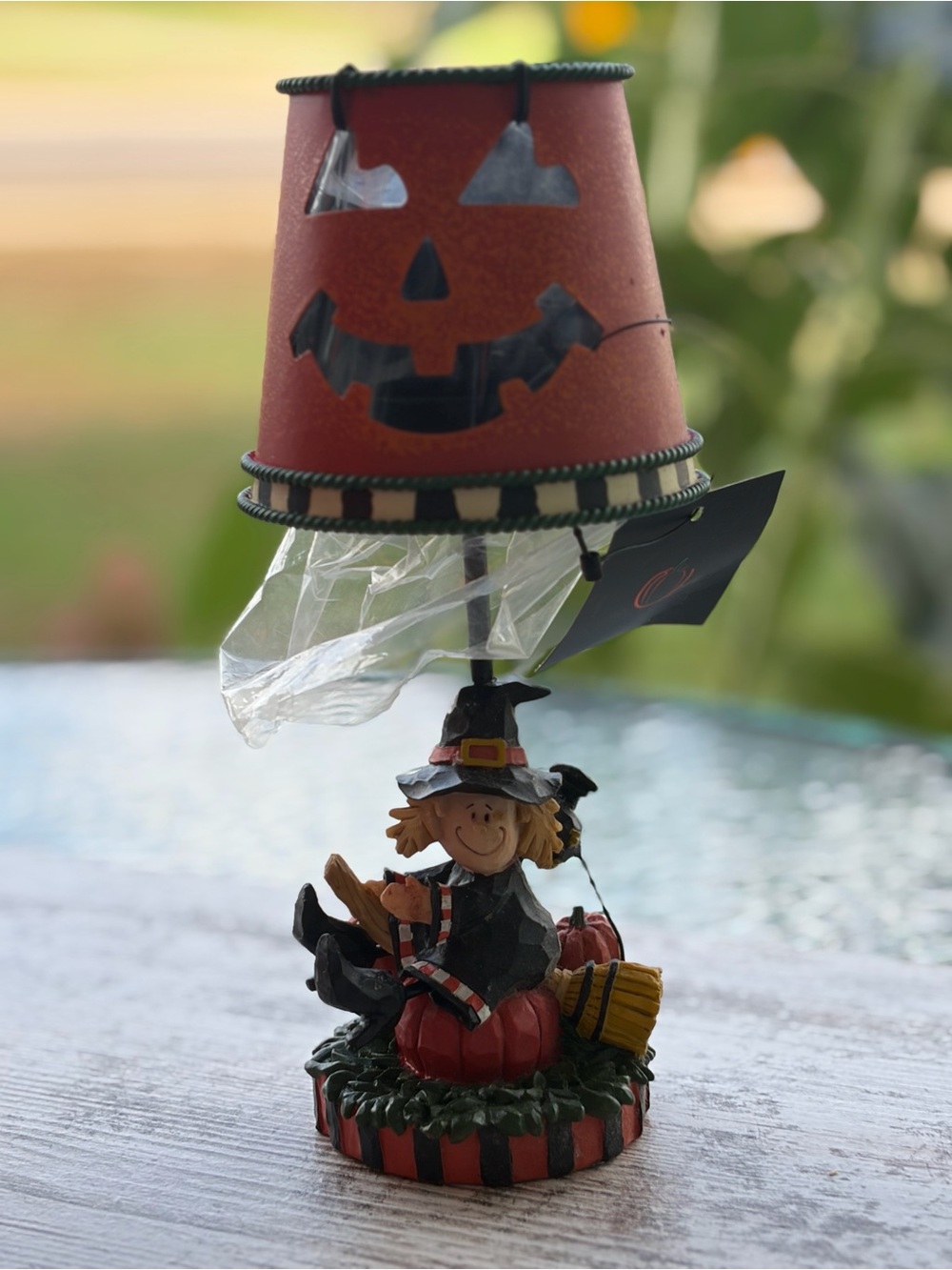 Whimsical Orange Pumpkin Witch Tea Light Lamp